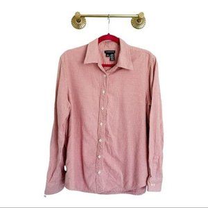 Lands' End pink houndstooth button top